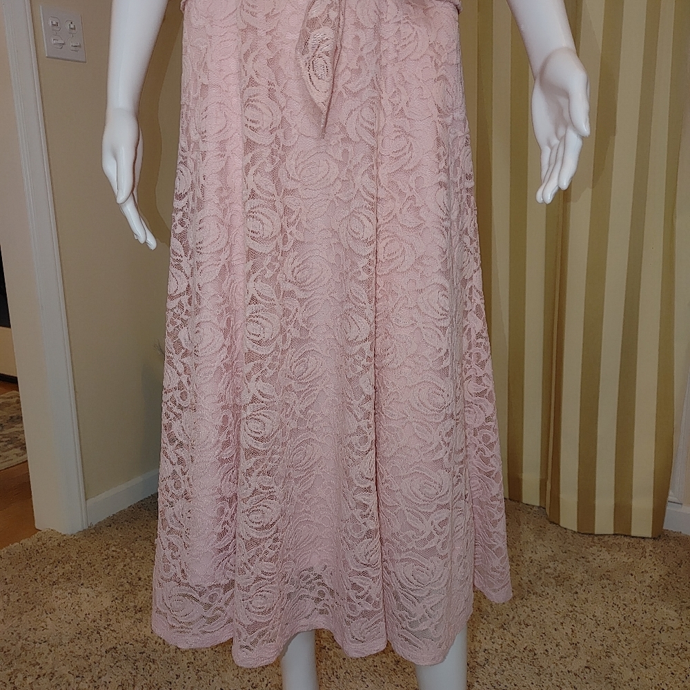 PERCEPTIONS PEACH LACE DRESS M - Picture 5 of 9